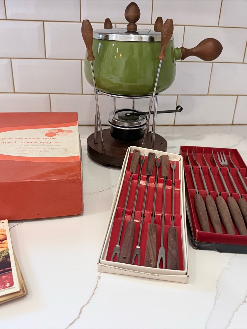 Vintage Fondue Set including forks and plates